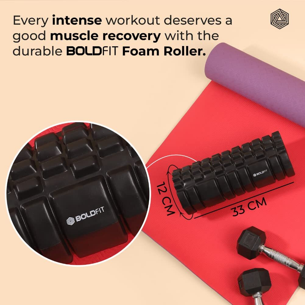 Boldfit Foam Roller for Back Pain, Deep Tissue Massage and Body Pain High Density Foam Roller for Exercise in Gym, Home Back Roller for Muscle Recovery Massage Roller for Stretching, Fitness-( 33cmPro White core )