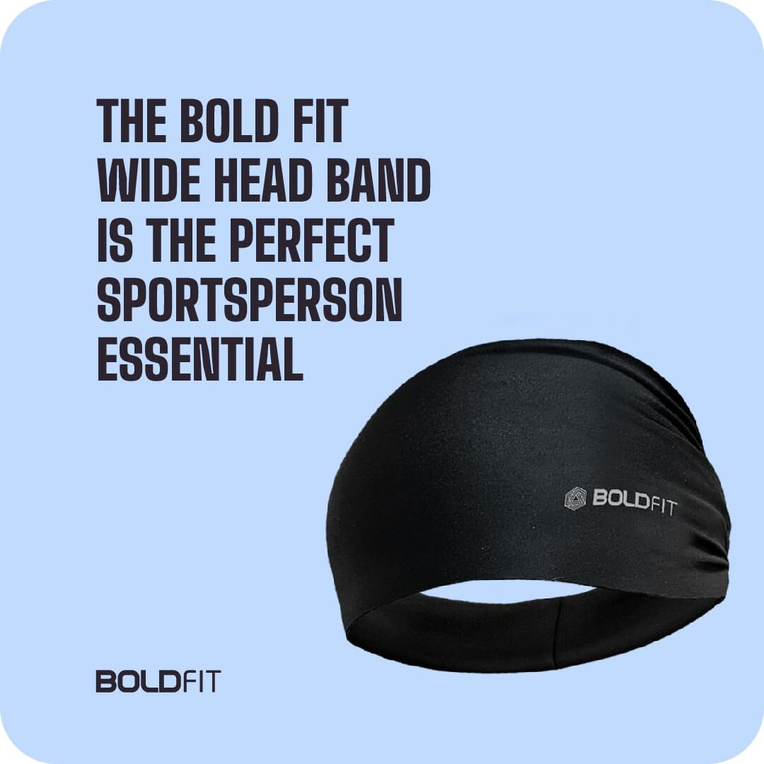 Boldfit Lycra Wide Head Band Hair Band for Women for Men Headband for Gym Gym Accessories for Men&Women Fitness Band Hair Accessories Hair Band Stylish Fitness Band Head Wear for Gym Gym Band-Black