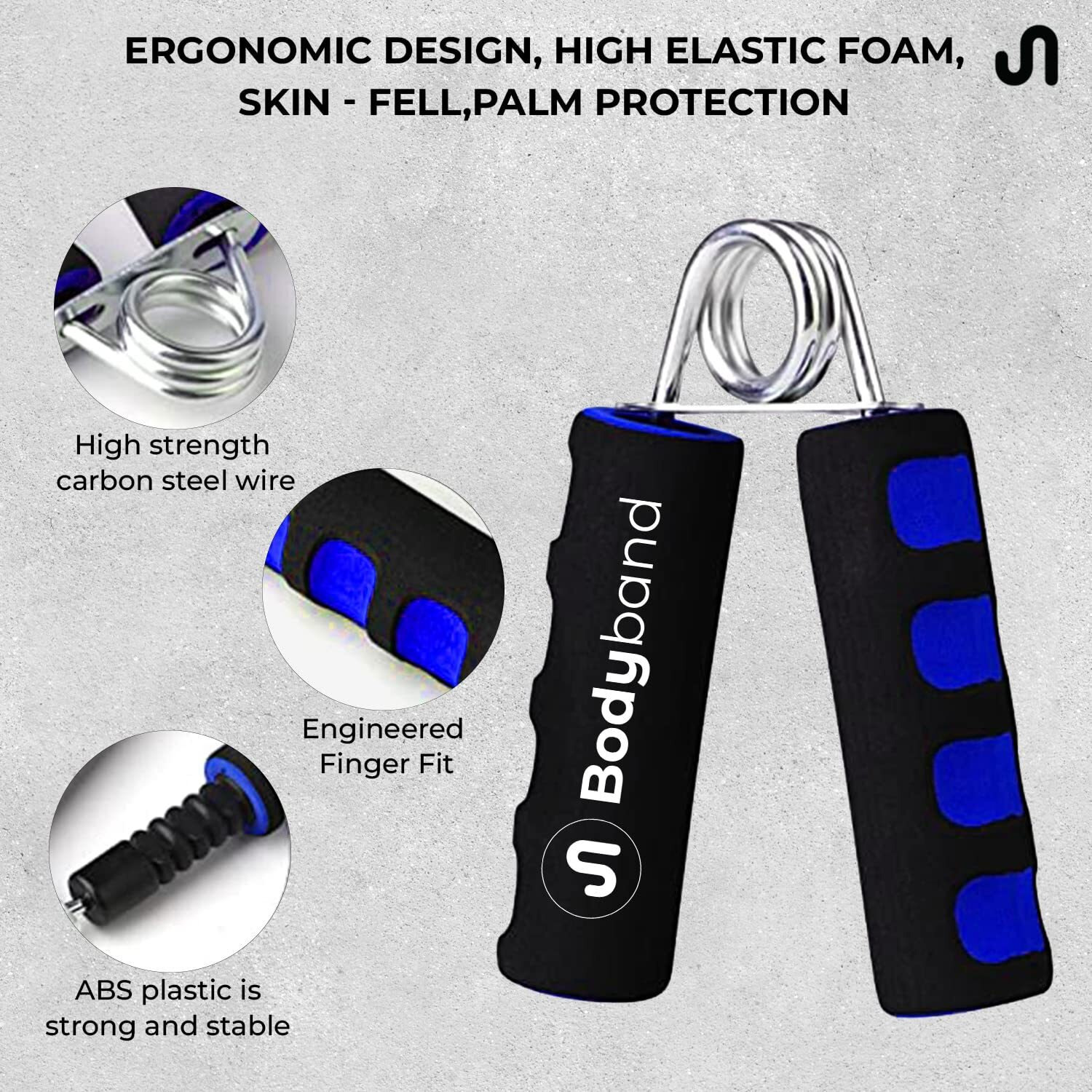 Bodyband Hand Grip Strengthener with Foam Handle, Hand Gripper for Men & Women for Gym Workout Hand Exercise Equipment to Use in Home for Forearm Exercise, Finger Exercise Power Gripper Blue-Black
