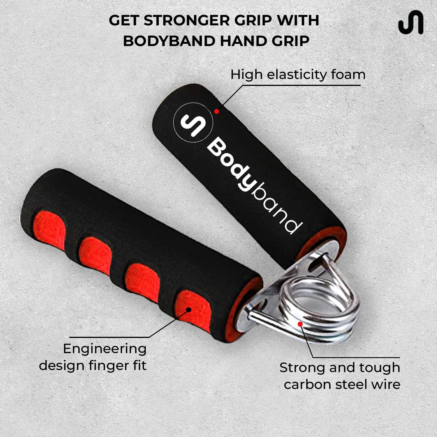 Bodyband Hand Grip Strengthener with Foam Handle, Hand Gripper for Men & Women for Gym Workout Hand Exercise Equipment to Use in Home for Forearm Exercise, Finger Exercise Power Gripper - Red