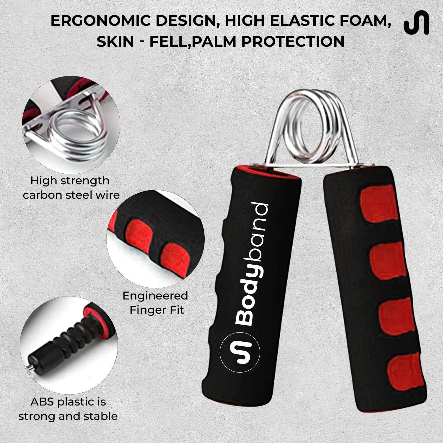 Bodyband Hand Grip Strengthener with Foam Handle, Hand Gripper for Men & Women for Gym Workout Hand Exercise Equipment to Use in Home for Forearm Exercise, Finger Exercise Power Gripper - Red