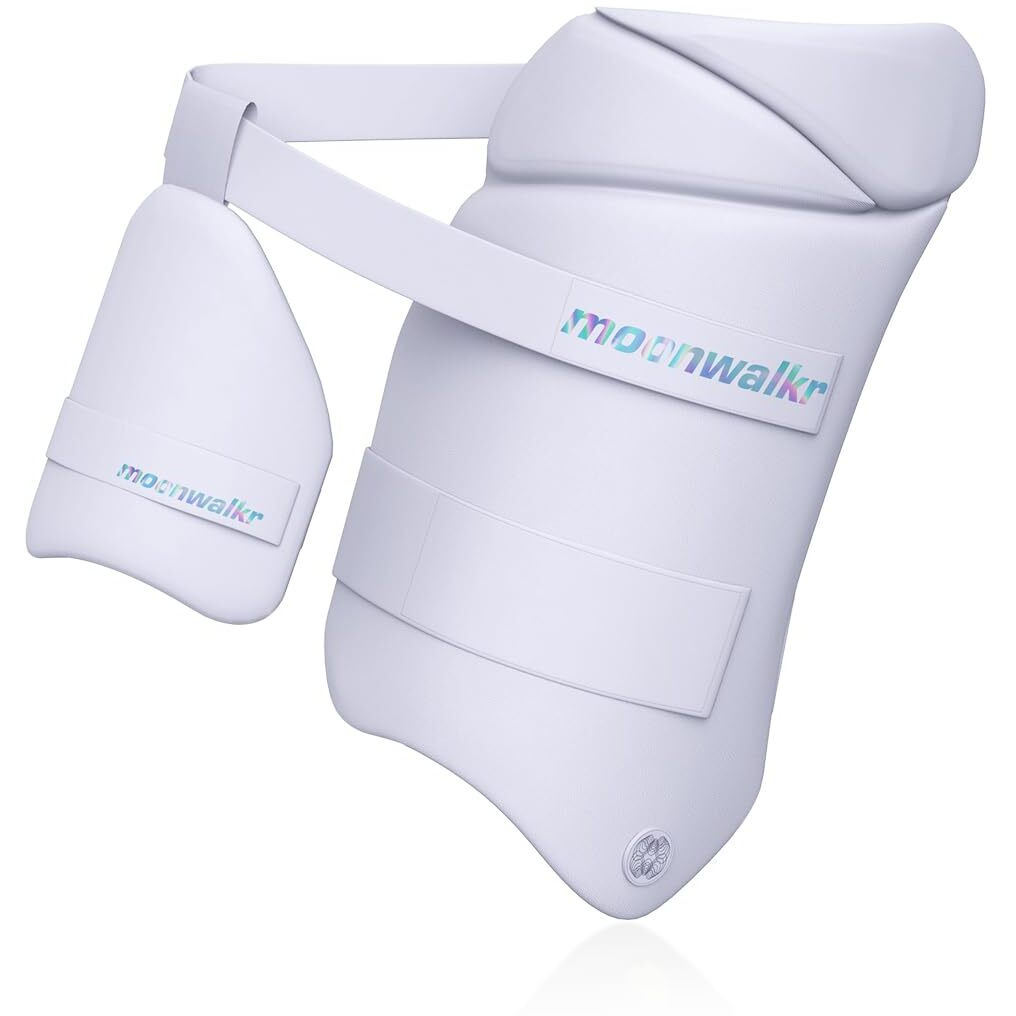 moonwalkr Thigh Guard 2.0 Protective Gear for Batters Height (54- 58) Cricket Thigh Pad Cricket Accessories & Equipment Safeguarding Both Your Outer and Inner Thighs White (Medium, Right Hand)