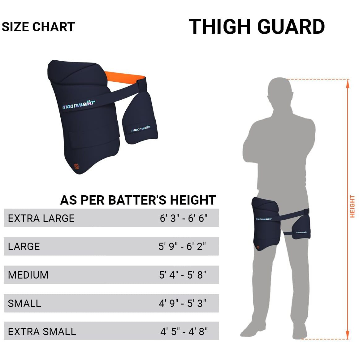 moonwalkr Thigh Guard 2.0 Protective Gear for Batters Height (49- 53) Cricket Thigh Pad Cricket Accessories & Equipment Safeguarding Both Your Outer and Inner Thighs Blue (Small, Left Hand)