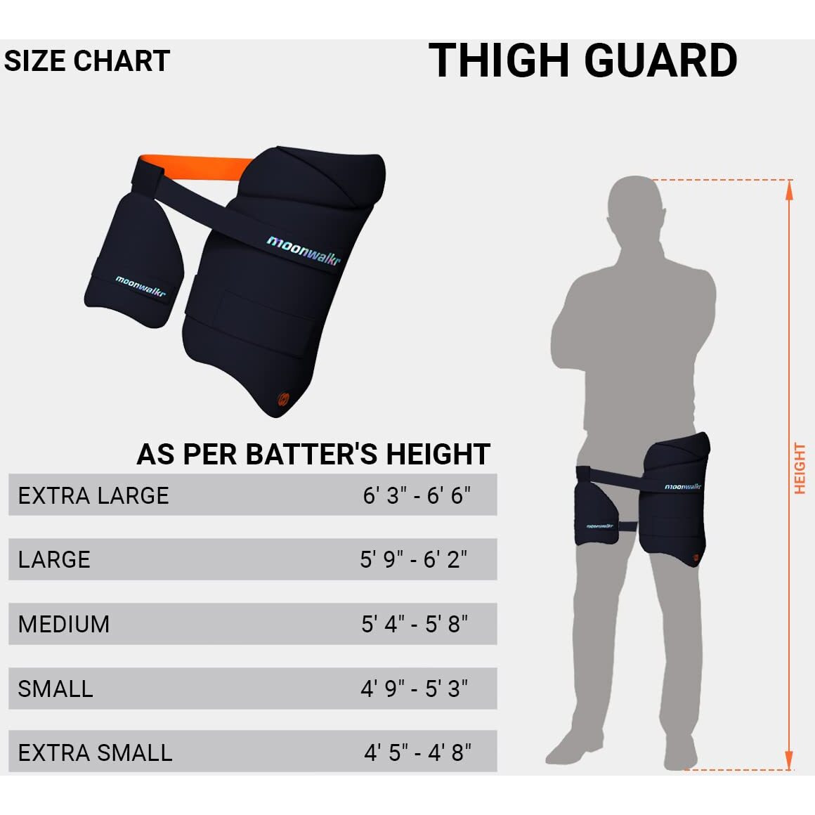 moonwalkr Thigh Guard 2.0 Protective Gear for Batters Height (45- 48) Cricket Thigh Pad Cricket Accessories & Equipment Safeguarding Both Your Outer and Inner Thighs Blue (X-Small, Right Hand)