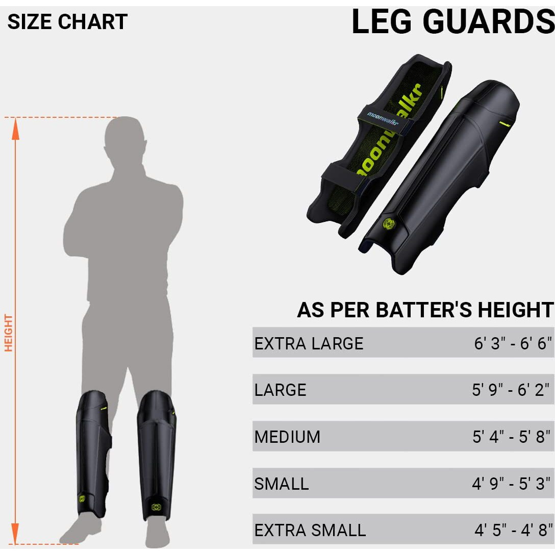 moonwalkr Cricket Leg Guard 2.0 Protective Gear for Batters Height (63 - 66) Cricket Pads Batting Pads Leg Pads for Cricket & Cricket Accessories Black Extra Large