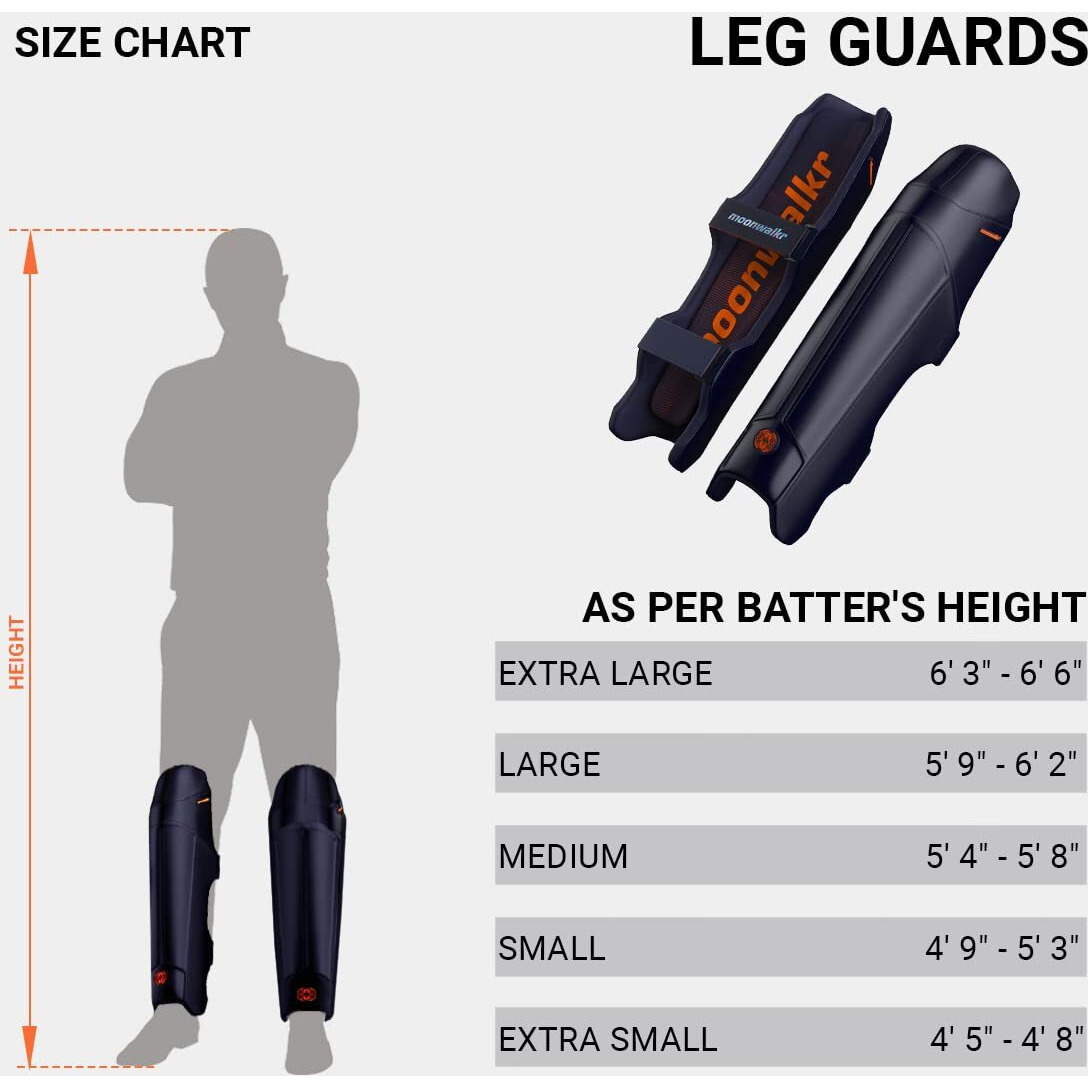 moonwalkr Leg Guard 2.0 Protective Gear for Batters Height (49 - 53) Cricket Pads Batting Pads Leg Pads for Cricket & Cricket Accessories Black Small