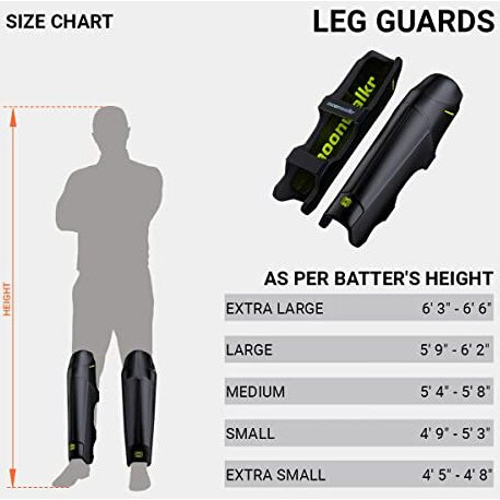 moonwalkr Cricket Leg Guard 2.0 Protective Gear for Batters Height (45 - 48) Cricket Pads Batting Pads Leg Pads for Cricket & Cricket Accessories Black Extra Small