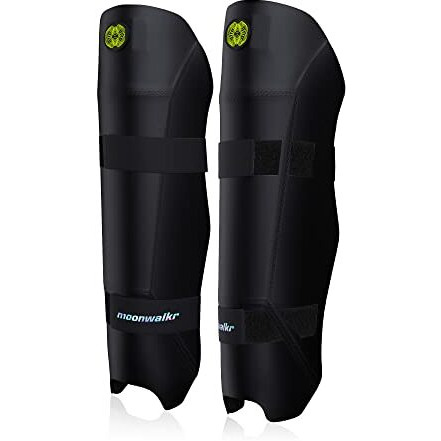 moonwalkr Cricket Keeping Shin Guards Wicket Keeper Pads Protective Gear for Batter s Height (4 5  - 5 3 ) Cricket Wicket Keeping Pads Super Slim Gear Comes with a 3-inch Strap (Youth, Black)