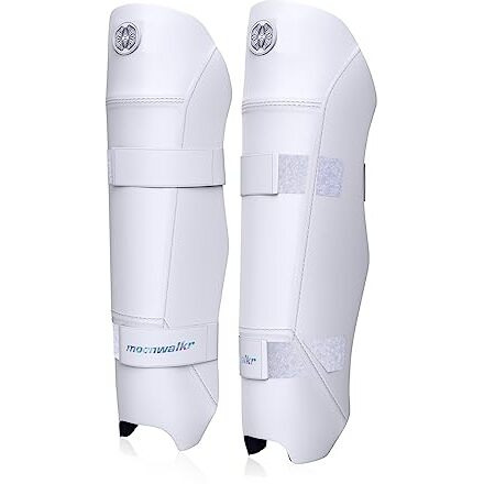 moonwalkr Cricket Keeping Shin Guards Wicket Keeper Pads Protective Gear for Batter s Height (4 5  - 5 3 ) Cricket Wicket Keeping Pads Super Slim Gear Comes with a 3-inch Strap (White, Youth)
