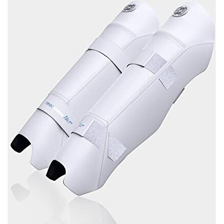 moonwalkr Cricket Keeping Shin Guards Wicket Keeper Pads Protective Gear for Batter s Height (4 5  - 5 3 ) Cricket Wicket Keeping Pads Super Slim Gear Comes with a 3-inch Strap (White, Youth)