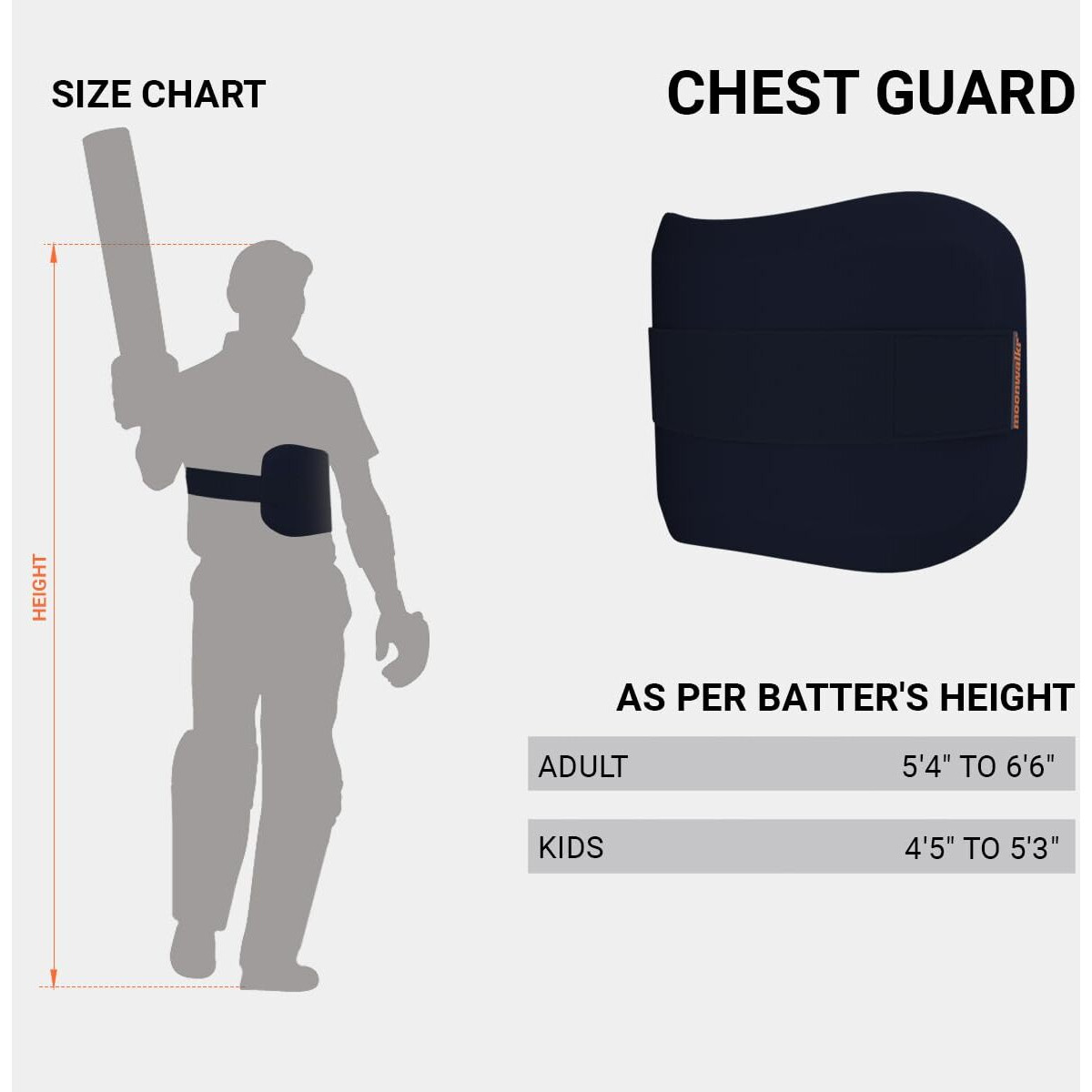 moonwalkr Chest Guard Cricket for Batters Height (5 4 - 66) Protective Gear Chest Protector Cricket Accessories with Ballistic-Proof Composite Shell & 3-inch Adjustable Strap for Adult Size Blue