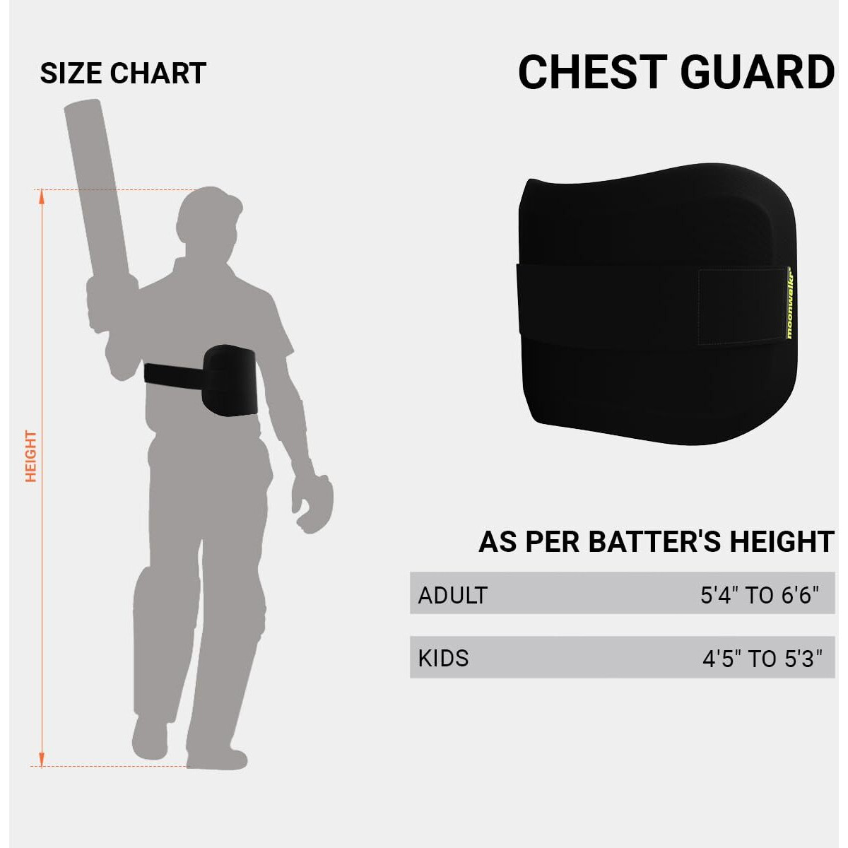 moonwalkr Chest Guard Cricket for Batters Height (45- 53) Protective Gear Chest Protector Cricket Accessories with Ballistic-Proof Composite Shell & 3-inch Adjustable Strap for Youth Size Black