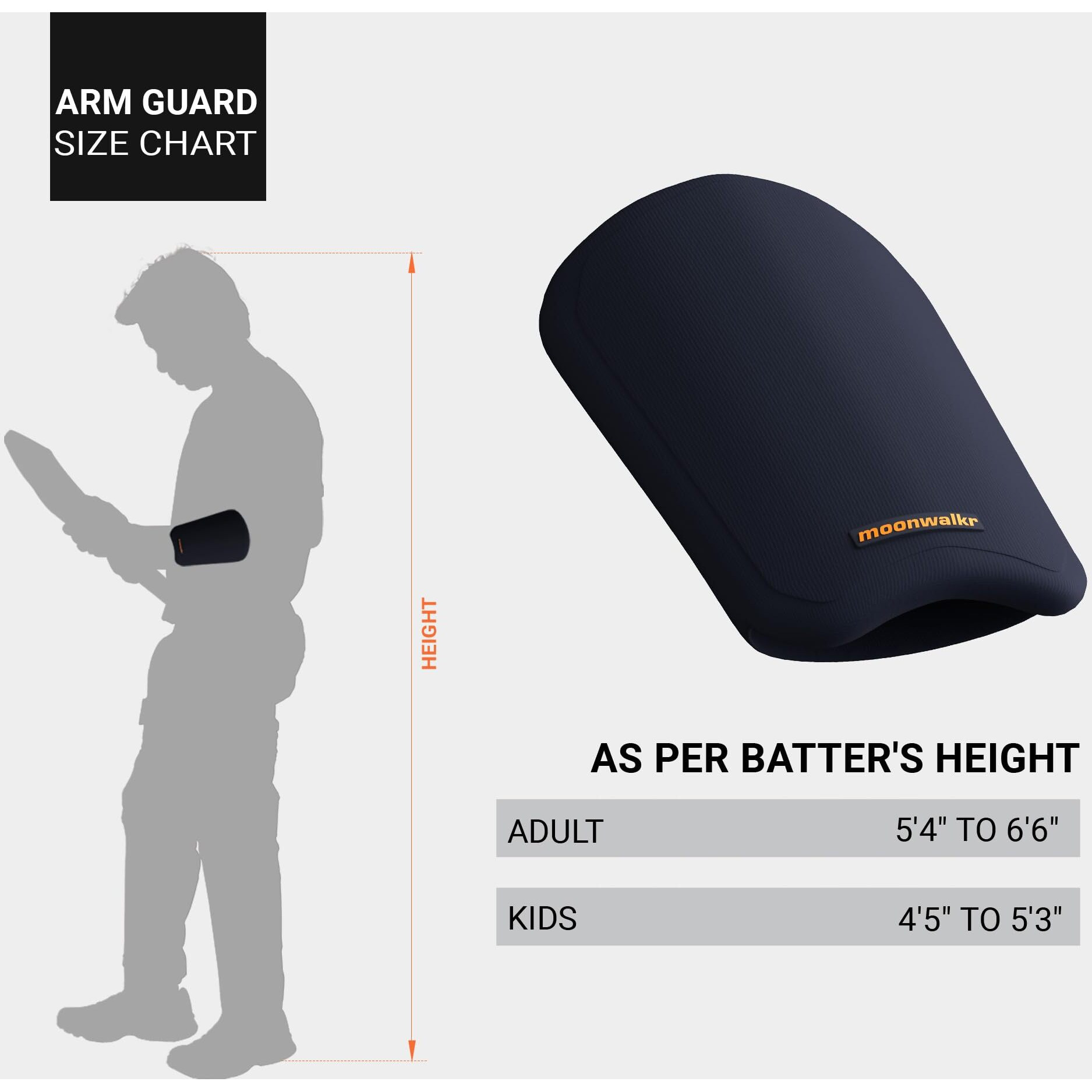 moonwalkr Cricket Arm Guard Premium Protective Gear for Batter s Height (5 4  - 6 6 ) Arm Guard Cricket for Men Cricket Accessories Lightweight & Comfortable Arm Guard for Safety (Blue, Adult)