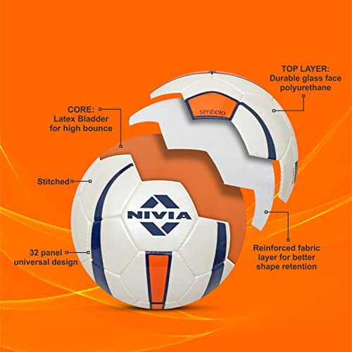 Nivia Simbolo 2.0, PU Stitched Construction, 32 Panel, Suitable for Hard Ground with Grass, International Match Ball, Football for Men, Soccer Ball, Football Size - 4, (Multicolour)