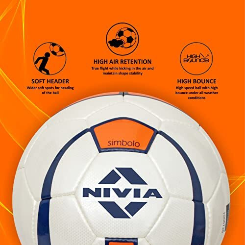 Nivia Simbolo 2.0, PU Stitched Construction, 32 Panel, Suitable for Hard Ground with Grass, International Match Ball, Football for Men, Soccer Ball, Football Size - 4, (Multicolour)
