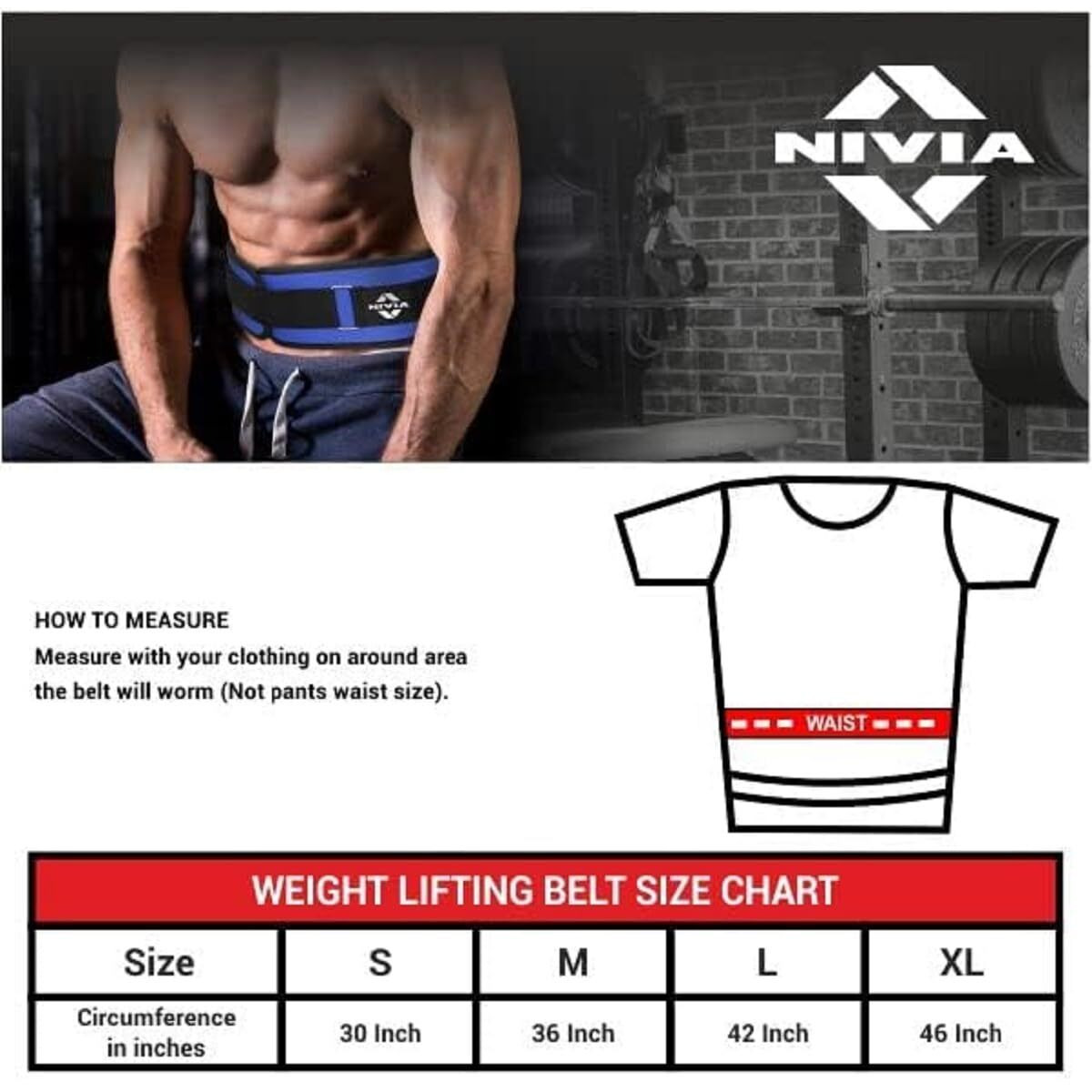 Nivia Weightlifting Gym Belt for Back Support, for Men and Women, for Workout, for Powerlifting, for Gym Workout & Deadlift, with Durable Material, with Hook & Loop Closure (Blue, Size 46 )
