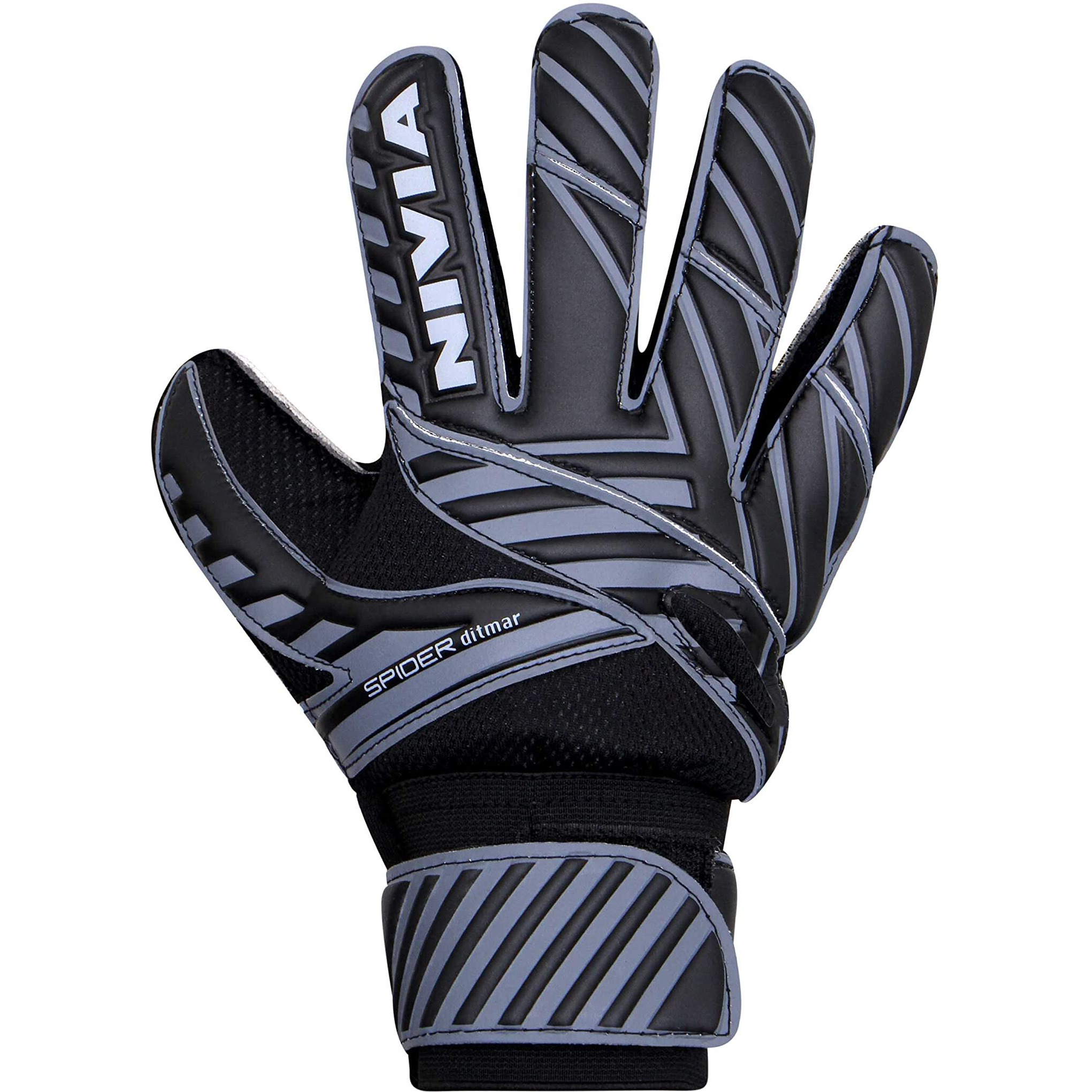 Nivia Ditmar Spider Goalkeeper Gloves for Men & Women, for Football, for Soccer, goalkeeping Glove, Goalkeeper Gloves with Grip, Football Hand Gloves, Goalkeeper Gloves, Football Hand Glove (Black) L