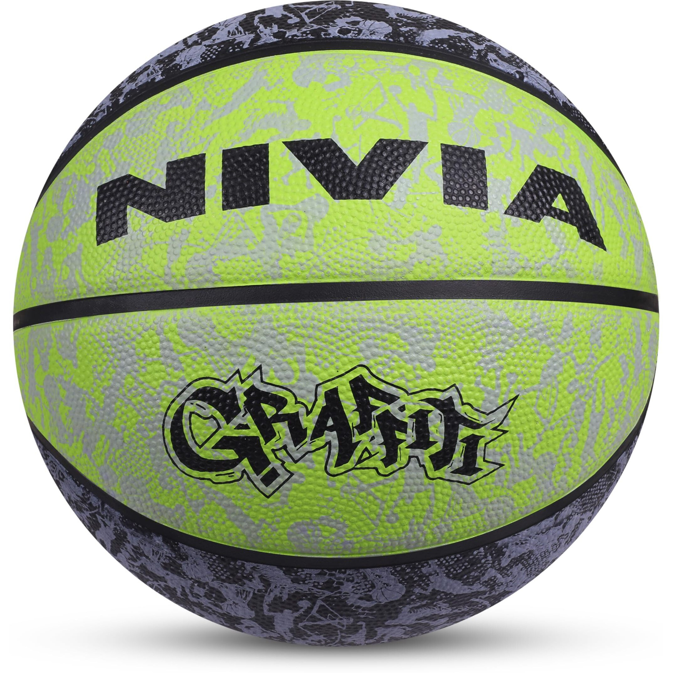 Nivia Graffiti Basketball/Material Rubber/Rubberized Moulded/Panel 8/Suitable for Indoors Matches/Size - 7 (Black/Green)
