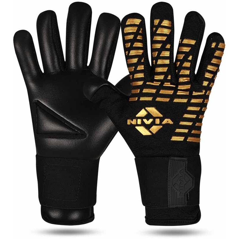 Nivia Ashtang Gold Rubber Football GoalKeeper Gloves (Gold, Small)