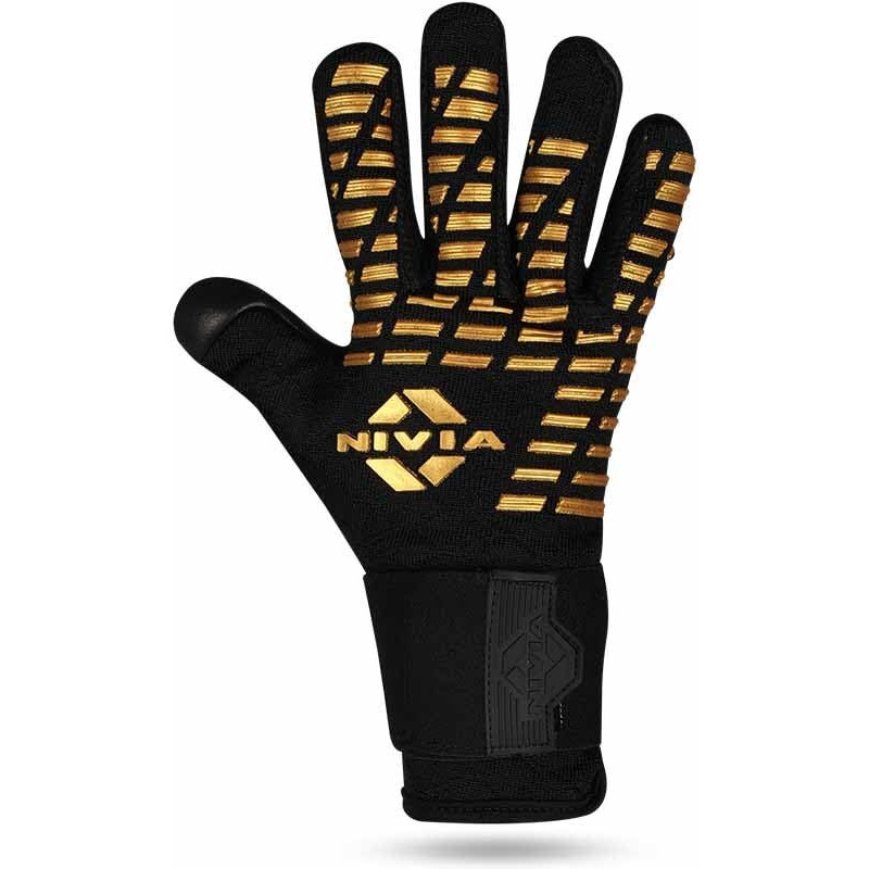 Nivia Ashtang Gold Rubber Football GoalKeeper Gloves (Gold, Small)