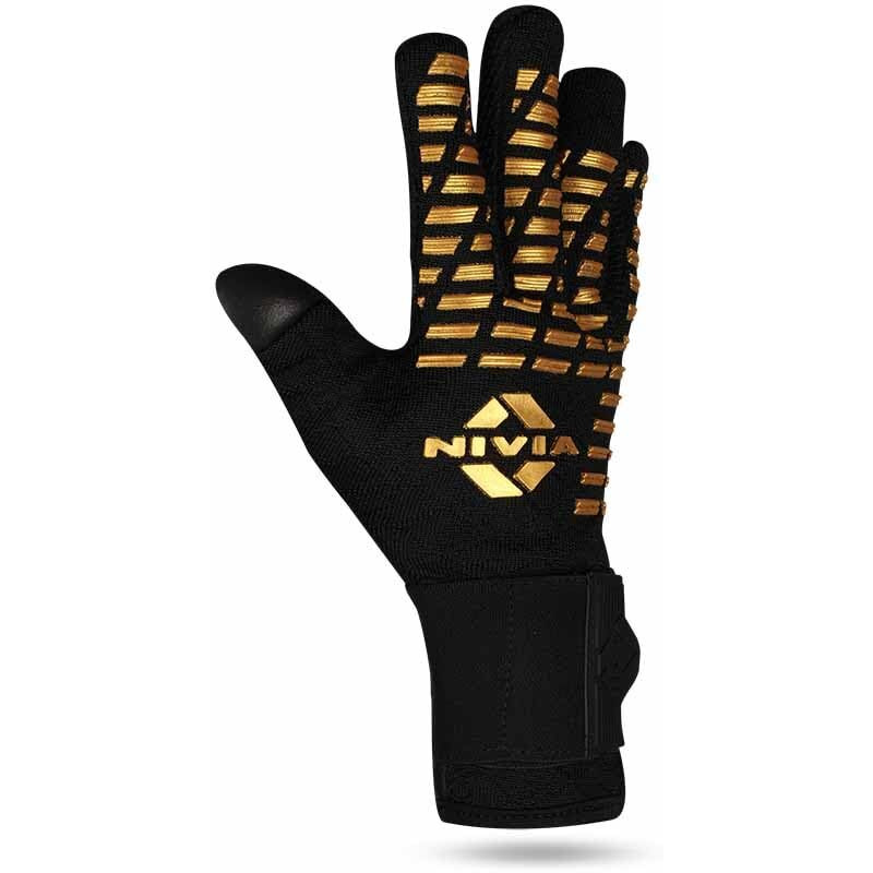 Nivia Ashtang Gold Rubber Football GoalKeeper Gloves (Gold, Small)