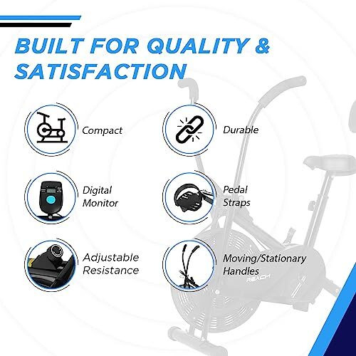 Reach AB 110 BS Upright Air Bike with Back Support & Moving/ Stationary Handle | Mobile Holder at Display & Resistance Knob | Max User Weight 110 Kg | Fitness Equipment for Home/ Gym Cardio Workout
