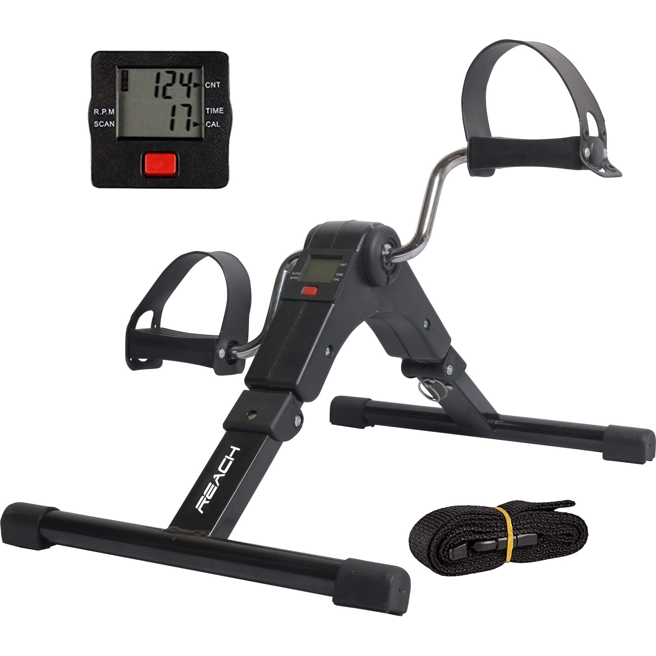 Reach Mini Bike Digital Pedal Exerciser | Home Exercise Equipment | Mini Cycle for Home Workout with Fixing Strap, Adjustable Resistance & LCD Display | for Light Exercise & Physiotherapy at Home