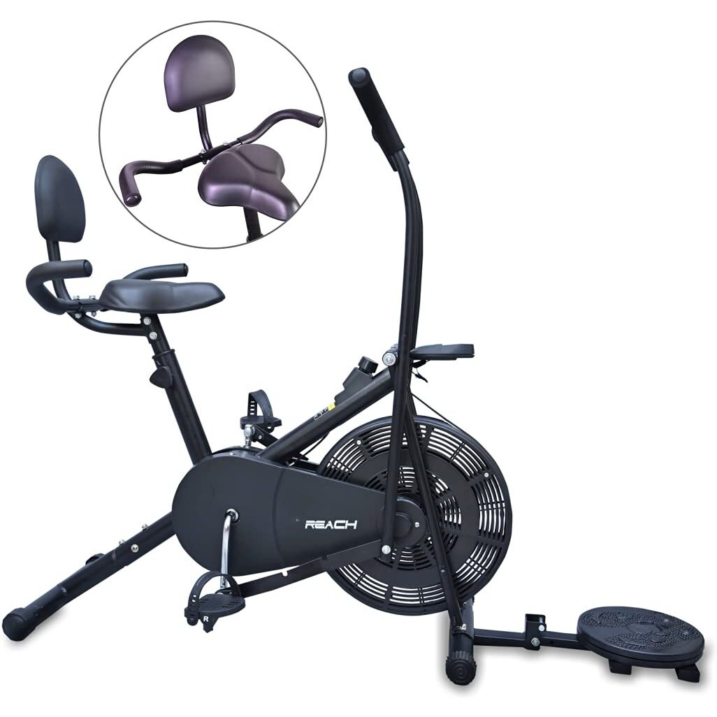 Reach AB-110 BHT Air Bike Exercise Cycle with Moving or Stationary Handle | with Back Support Seat + Side Handle + Twister | Adjustable Resistance with Cushioned Seat | Fitness Cycle for Home Gym