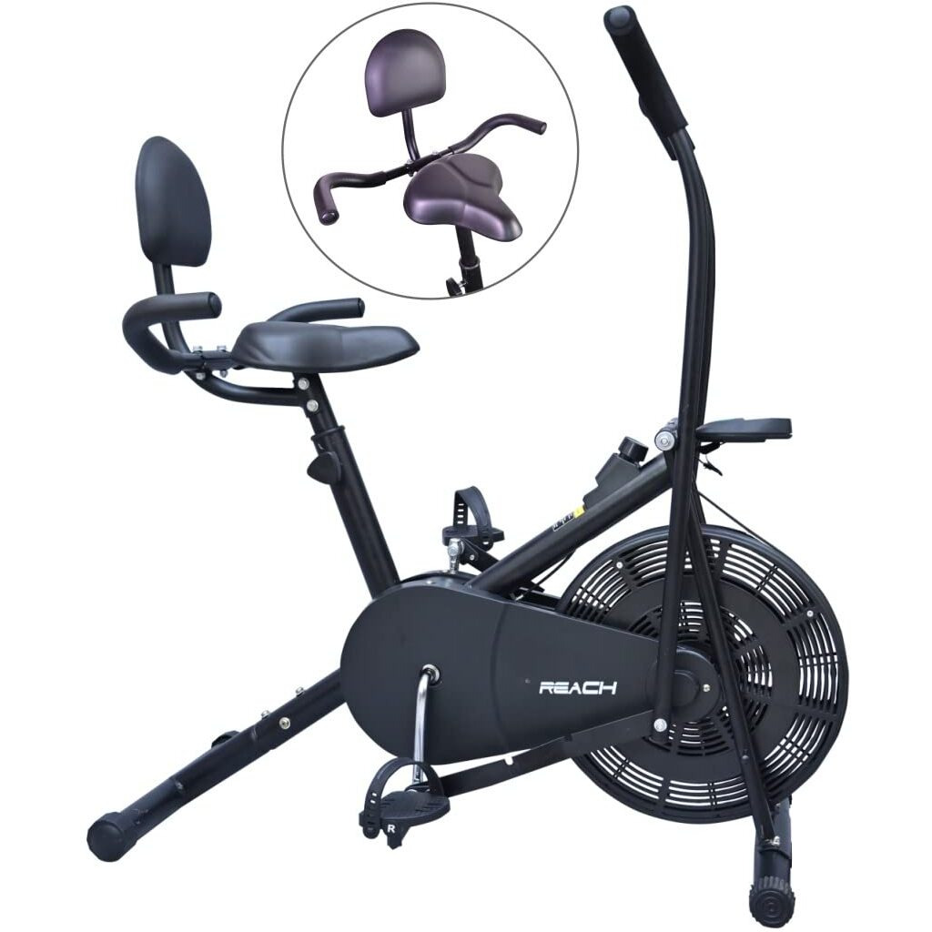 Reach AB 110 BH Upright Exercise Bike with Back Support & Seat Handle | Adjustable Resistance, Cushioned Seat with Moving/ Stationary Handles | Max User Weight 110 Kg | Fitness Cycle for Home Workout