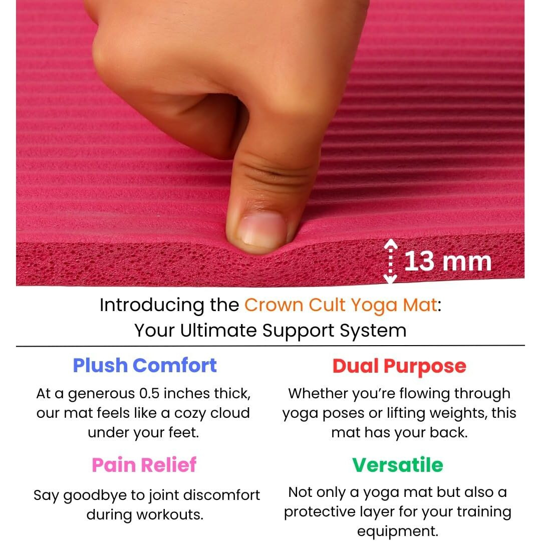 Yoga Mat, Non-Slip Exercise Mat for Yoga, Pilates (PINK, 13 MM)