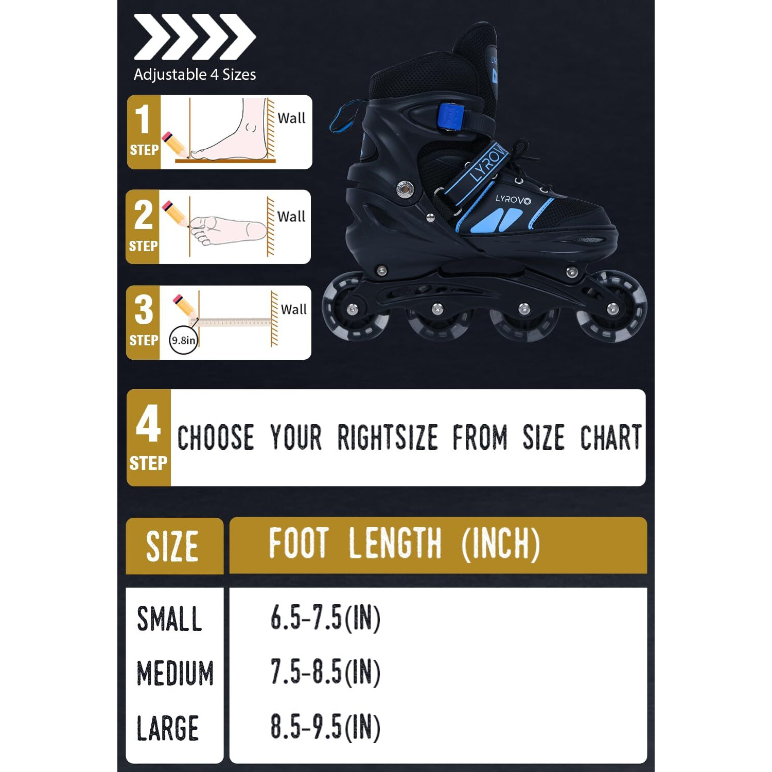 Lyrovo Aluminium Inline Skates shoes (L, Blue)