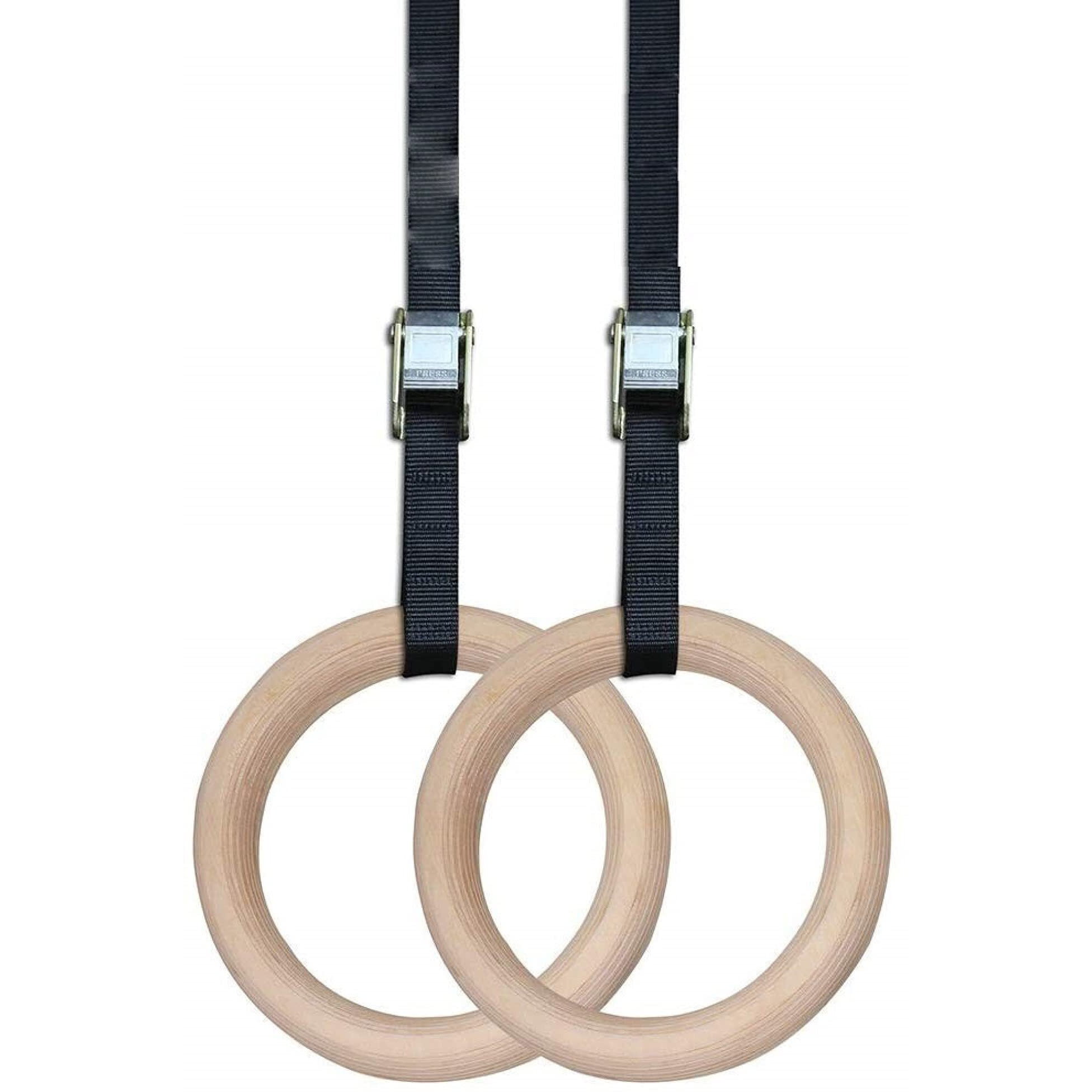 SHOPOFLUX Gymnastic Wooden Rings with Heavy Duty Adjustable Strap | Roman Rings Perfect for Calisthenics Competition and Conditioning Training