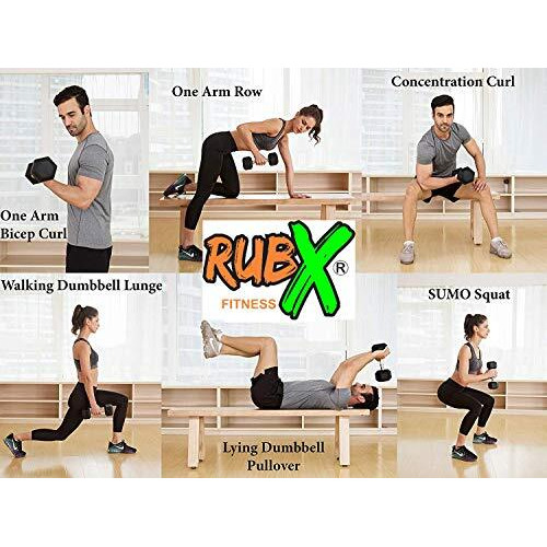 RUBX Rubber Coated Professional Exercise Hex Dumbbells (Pack of Two) 7.5 Kg x 2pc (Total  15 kg)