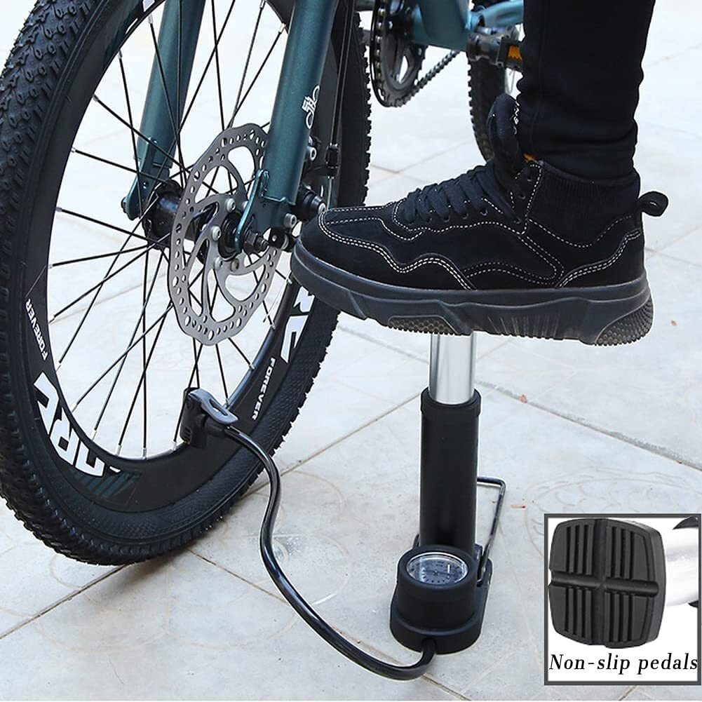 Quxis Portable High-Pressure Foot Air Cycle Pump | Easy-to-Read Dial | Heavy Compressor Cylinder with Pressure Gauge | Floor Pump for Motorbike/Cars/Bicycle/Football (Black)