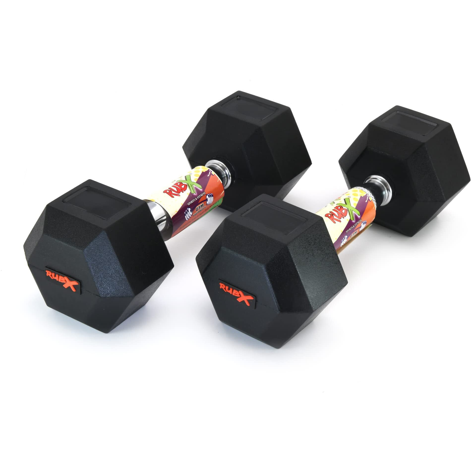 RUBX Rubber Coated Professional Exercise Hex Dumbbells (Pack of Two) 15 Kg x 2pc (Total  30 kg)