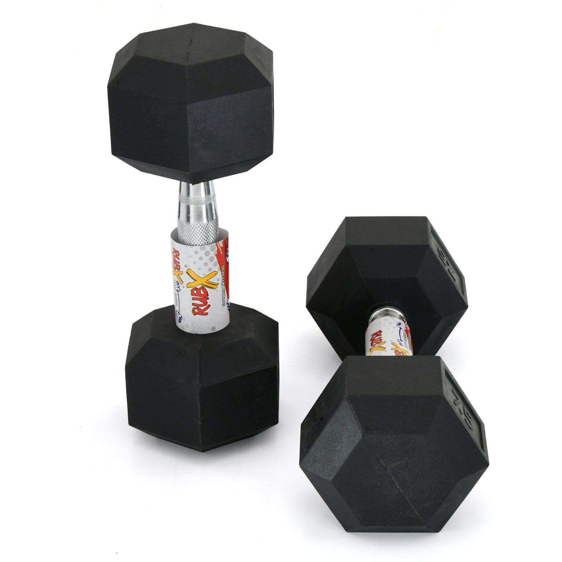 RUBX Rubber Coated Professional Exercise Hex Dumbbells (Pack of Two) 15 Kg x 2pc (Total  30 kg)