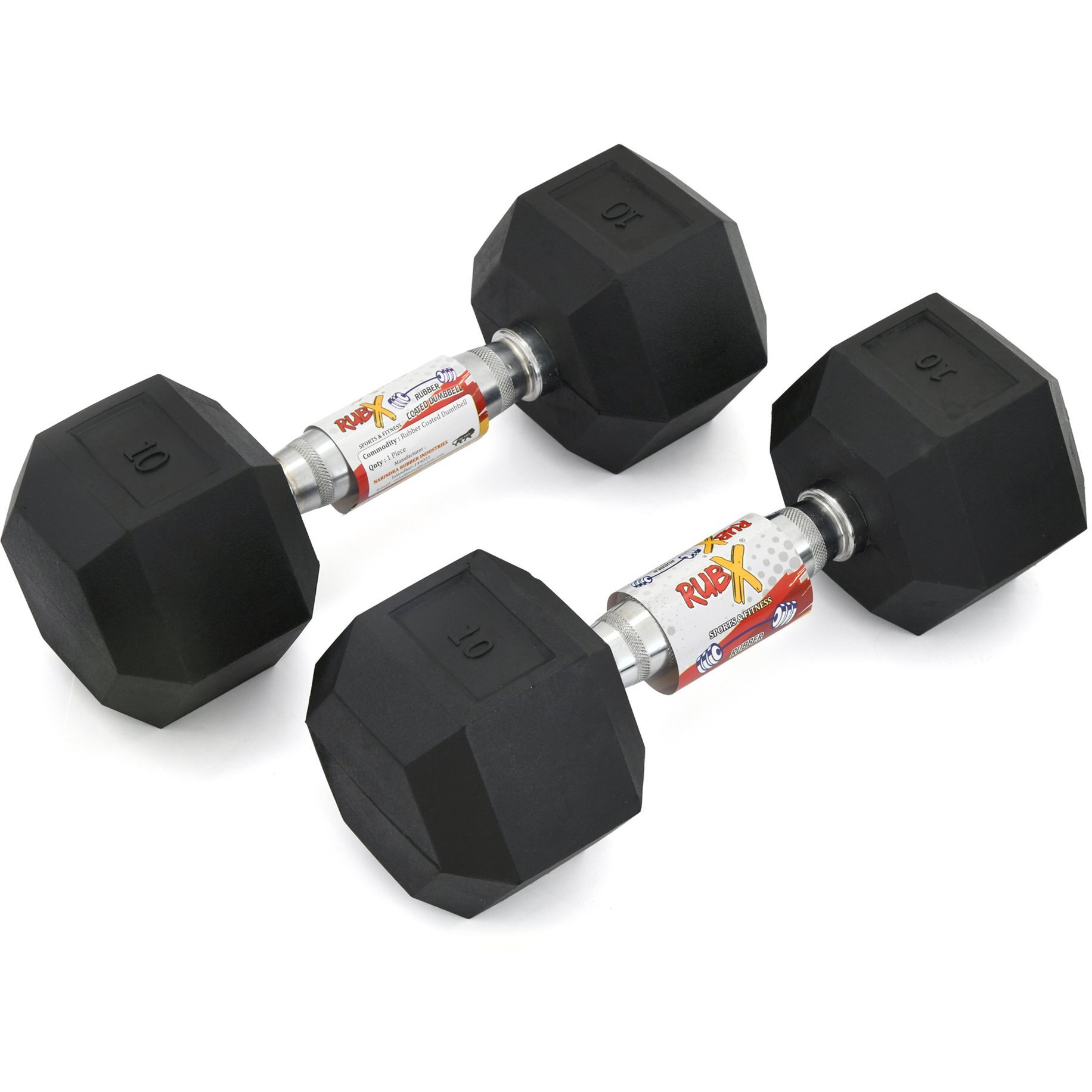RUBX Rubber Coated Professional Exercise Hex Dumbbells (Pack of Two) 15 Kg x 2pc (Total  30 kg)