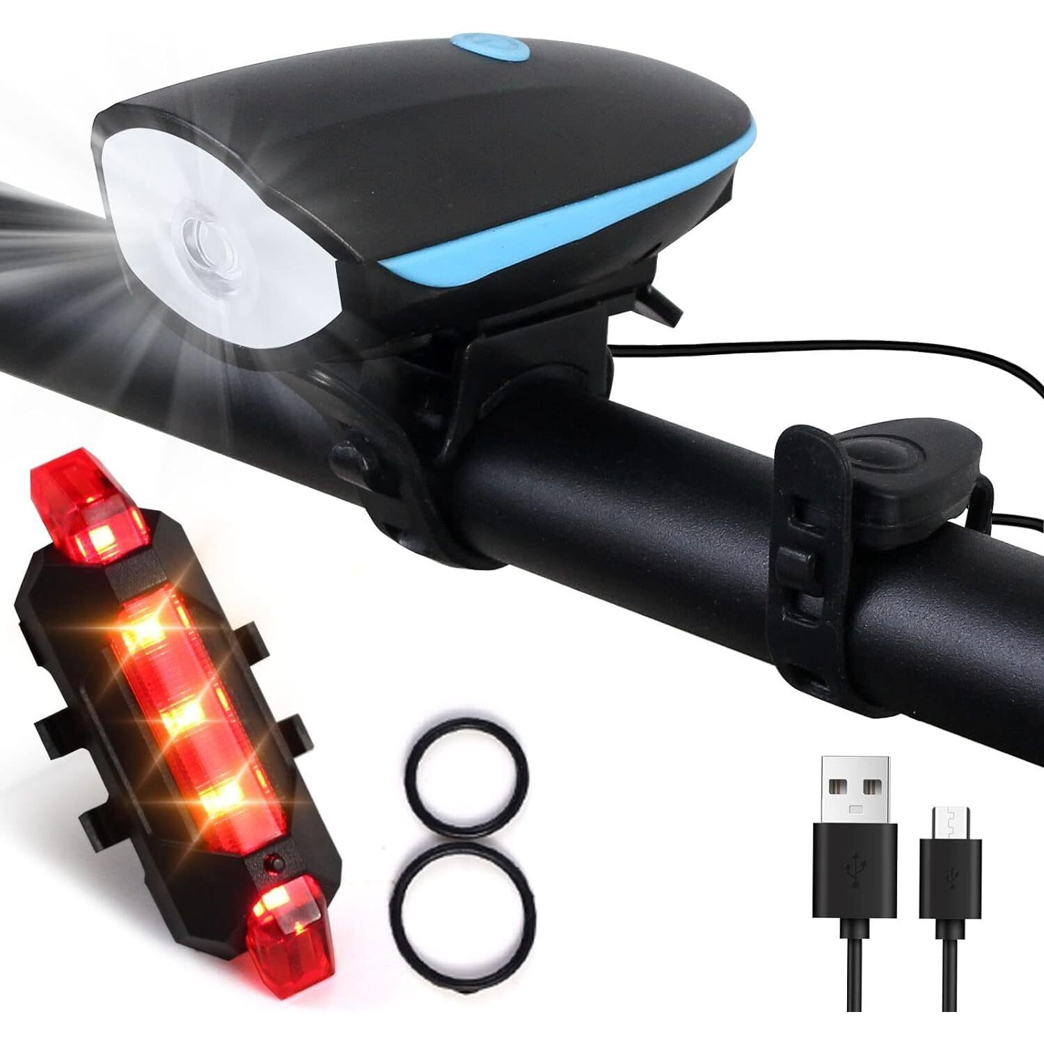 Gadget Deals 2-in-1 Rechargeable Cycle Light and horn with Cycle tail light LED Cycle light for bicycle Front Rear Light Combo