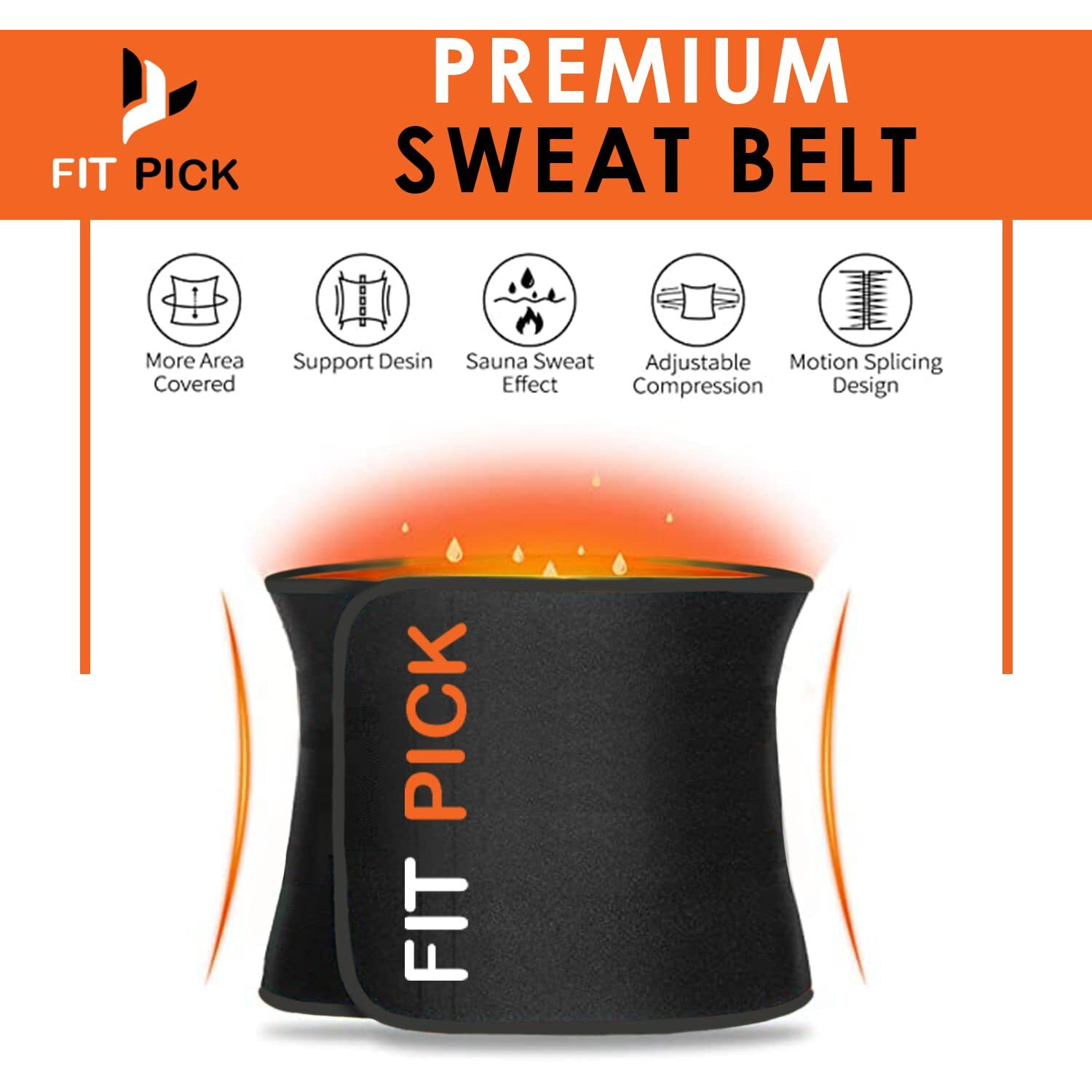 FIT PICK Sweat Belt, Stomach Belt for Men and Women Non-Tearable, Sauna Waist Trainer ,
