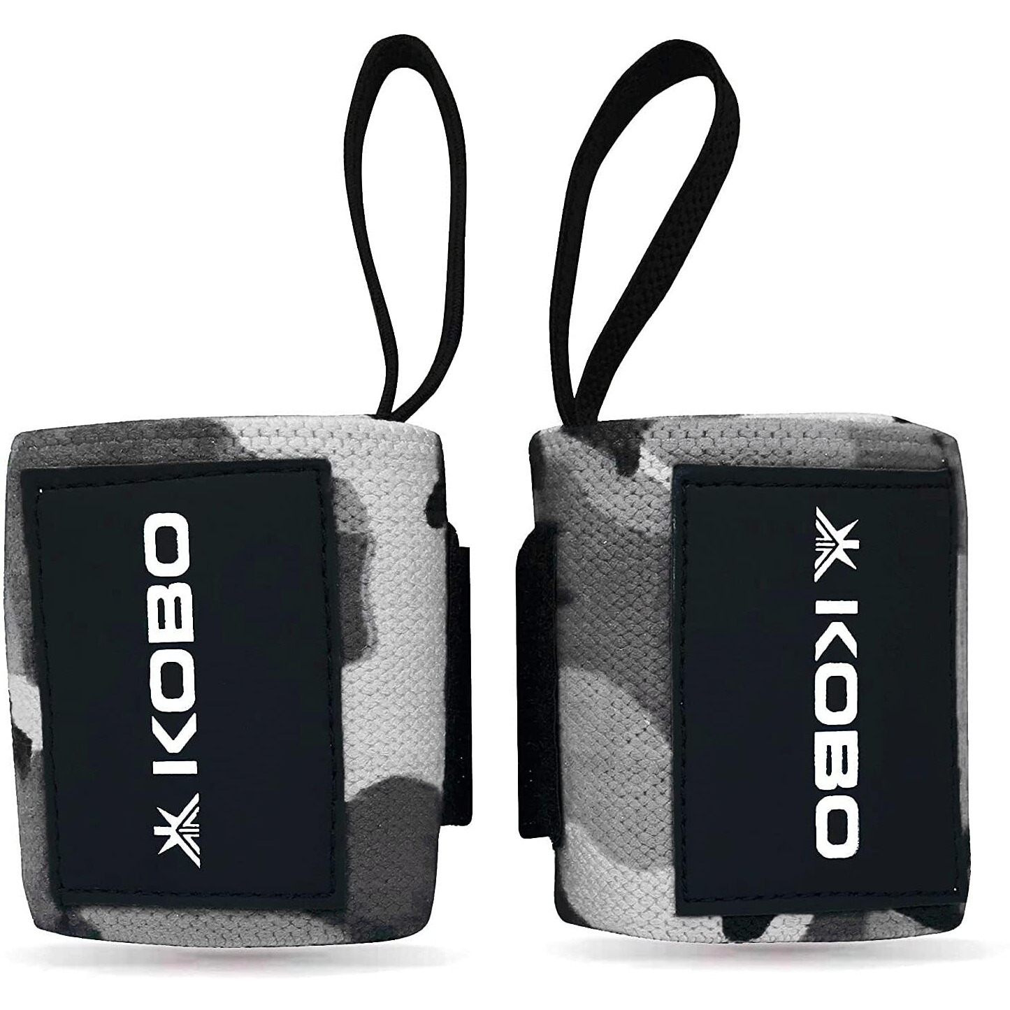 Kobo WTA-04 Camouflage Grey Wrist Wraps with Thumb Loop - Professional Wrist Support Braces for Men & Women - Weight Lifting Cross FitnessPower Lifting Strength Training (Camouflage-Grey)