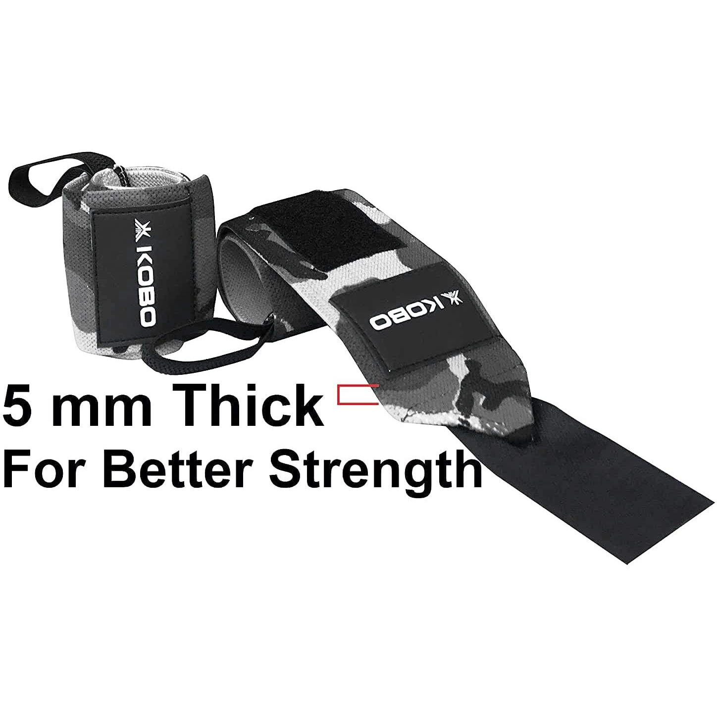 Kobo WTA-04 Camouflage Grey Wrist Wraps with Thumb Loop - Professional Wrist Support Braces for Men & Women - Weight Lifting Cross FitnessPower Lifting Strength Training (Camouflage-Grey)