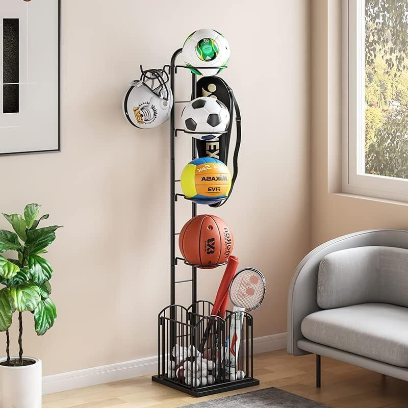 ARHAT ORGANIZERS Sports Ball Stand|Portable Multiple Stand For Football Basketball Volleyball,Tennis Rackets,Cricket Bat|Freestanding Garage Sports & Equipment Organizer (Round)