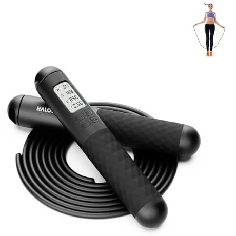 Halohop Skipping Rope With Calorie Counter, Adjustable 3M Skipping Rope With Counter For Exercise & Fitness (Black) - Pvc