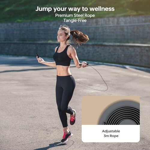 Halohop Skipping Rope With Calorie Counter, Adjustable 3M Skipping Rope With Counter For Exercise & Fitness (Black) - Pvc