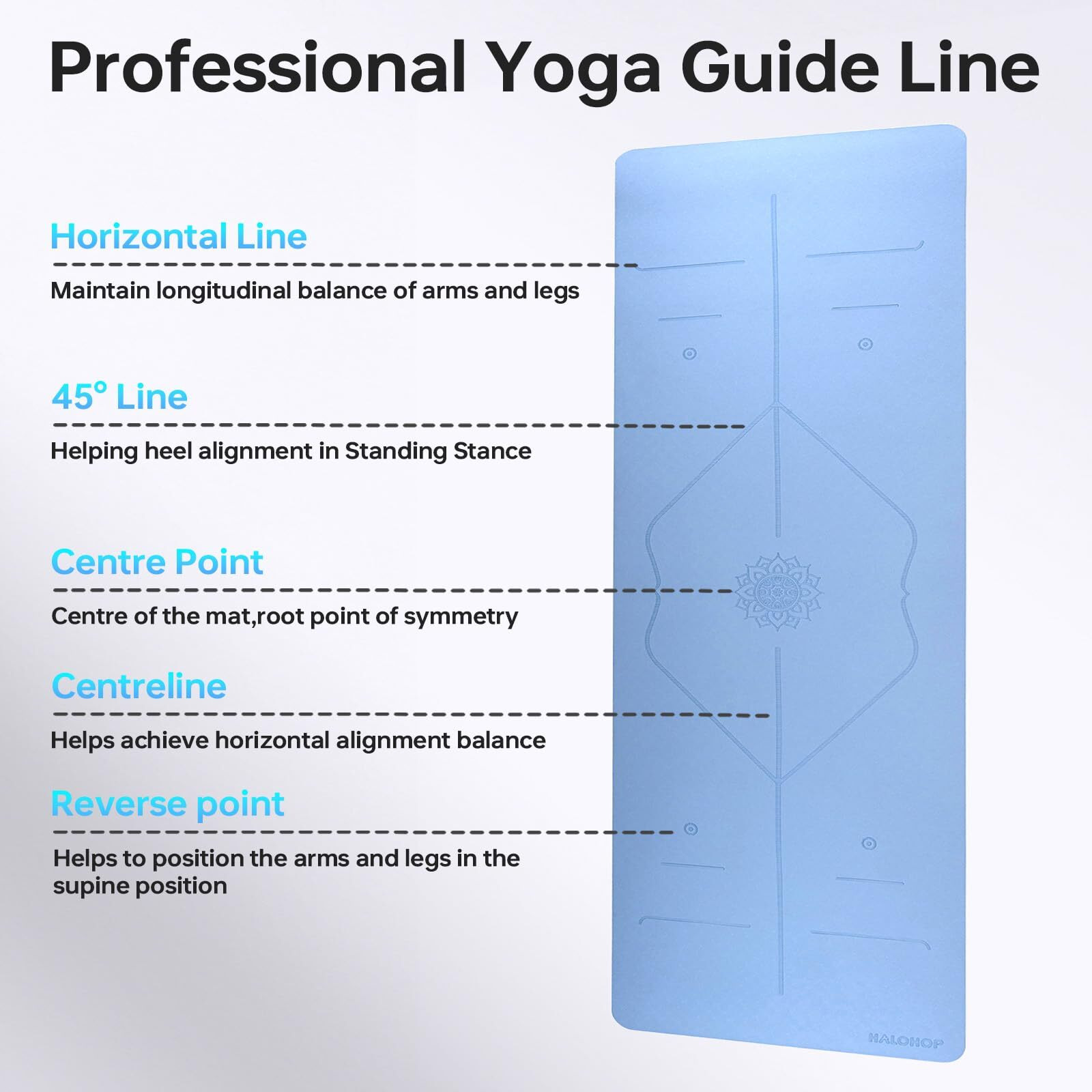 Halohop Yoga Mats for Women Exercise Mat for Home Workout Gym Mat Anti Slip Premium Mat TPE Material 6mm Yoga Mat with Guide Align and Carry Strap for Men and Women(183cm*61cm*0.6cm)