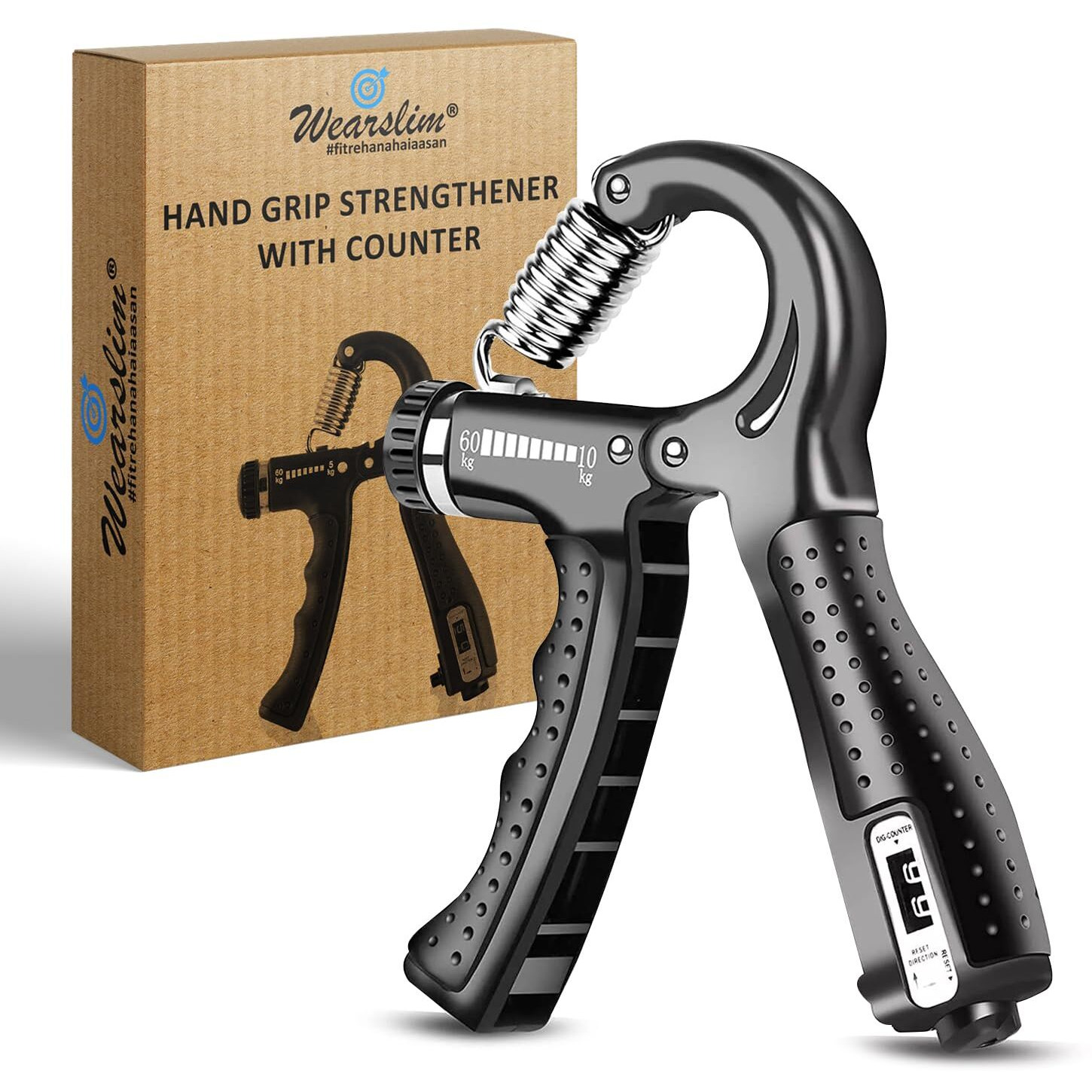 Wearslim Professional Hand Grip Strengthener with Counter, Adjustable Resistance 5 to 60kg, Grip Strength Trainer for Muscle Building, Forearm Exerciser