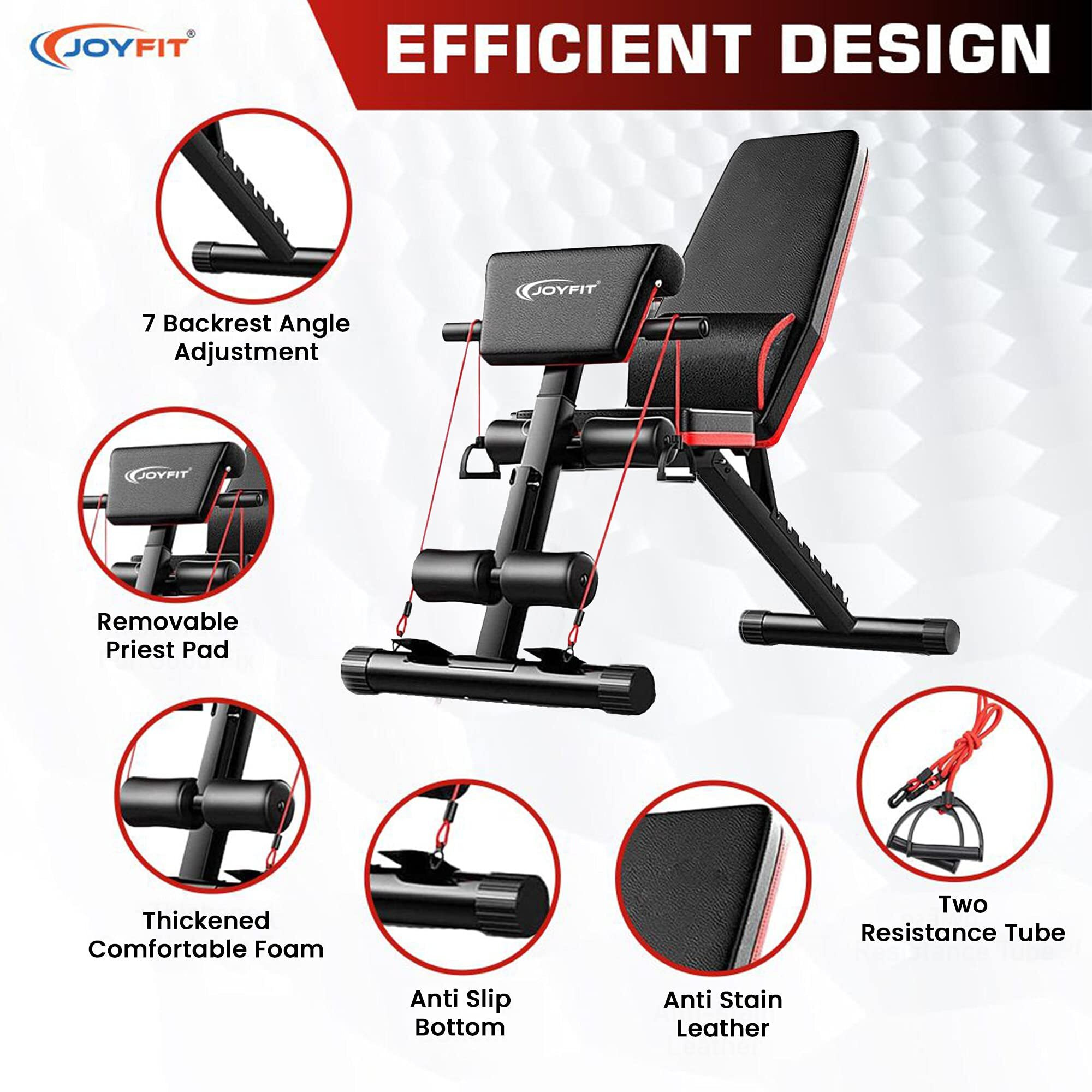 JoyFit 7-In-1 Adjustable Weight Bench With Foldable Flat/Incline/Decline Levels And Priest Pad For Chest, Arm, And Core Workout At Home And Gym By Men And Women (1 Pc) (Black), 150 KG