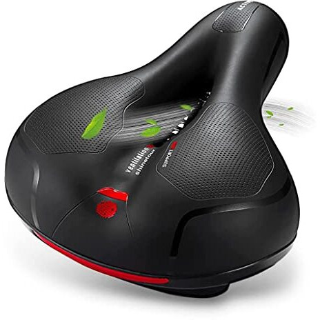 Proberos Cycle Seat with Red Reflective Safety Strip, Universal Memory Foam Bicycle Seat Waterproof Breathable Shock Absorbing Bike Saddle for Bike Mountain Bike