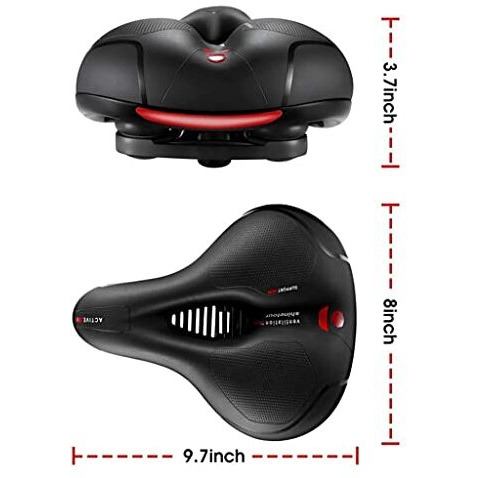 Proberos Cycle Seat with Red Reflective Safety Strip, Universal Memory Foam Bicycle Seat Waterproof Breathable Shock Absorbing Bike Saddle for Bike Mountain Bike