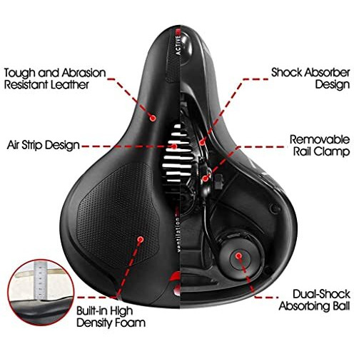 Proberos Cycle Seat with Red Reflective Safety Strip, Universal Memory Foam Bicycle Seat Waterproof Breathable Shock Absorbing Bike Saddle for Bike Mountain Bike